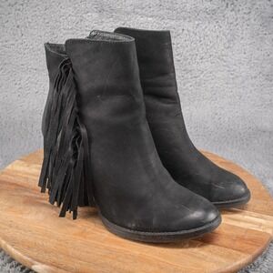 Steve Madden Woodstock Women 8.5 Black Suede Fringe High Heel Boots